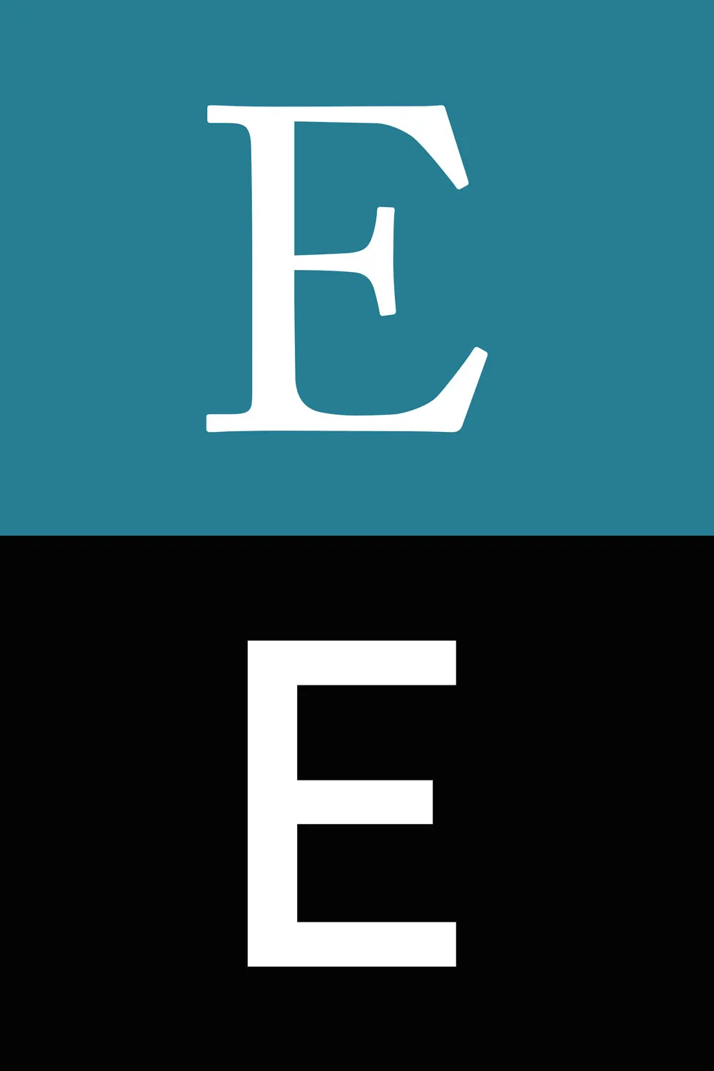 Över: versalt E i Adobe Caslon Regular, en antikva Under: versalt E i DIN Pro Regular, en sans-serif